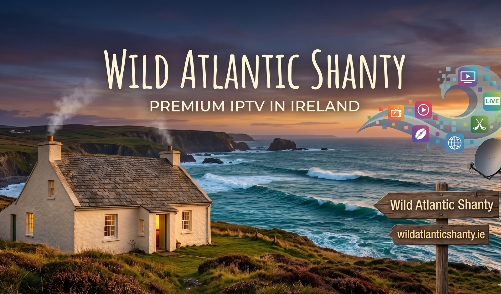 Premium IPTV Ireland streaming on a smart TV with the Wild Atlantic coast in view